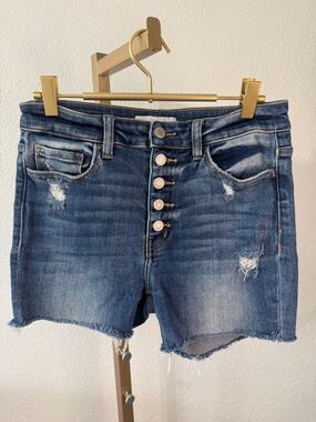 FLYING MONKEY- High-Rise Distressed Denim Shorts - Blue- 28